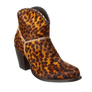 ALICE + OLIVIA Kiara Leopard Print Calf Hair Western Whipstitch Booties